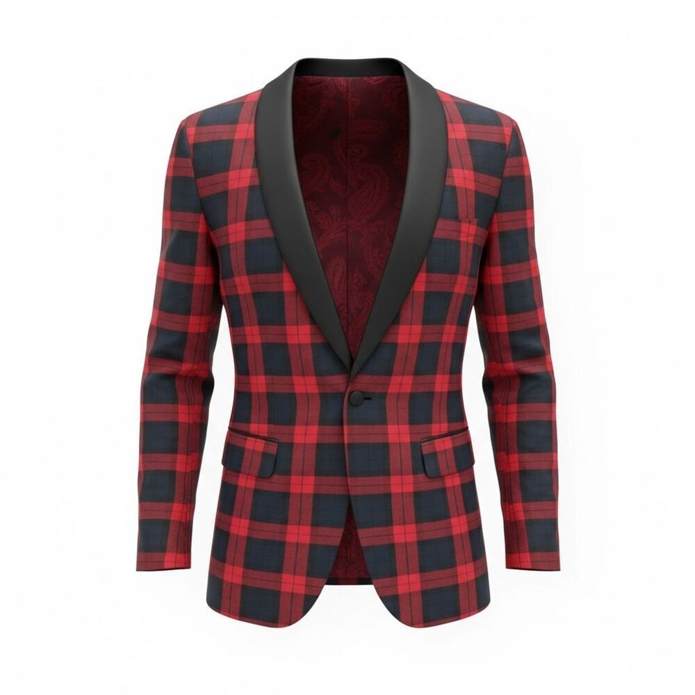 ELEVEE CUSTOM TARTAN SATIN TRIM TUX BLAZER SZ 42R